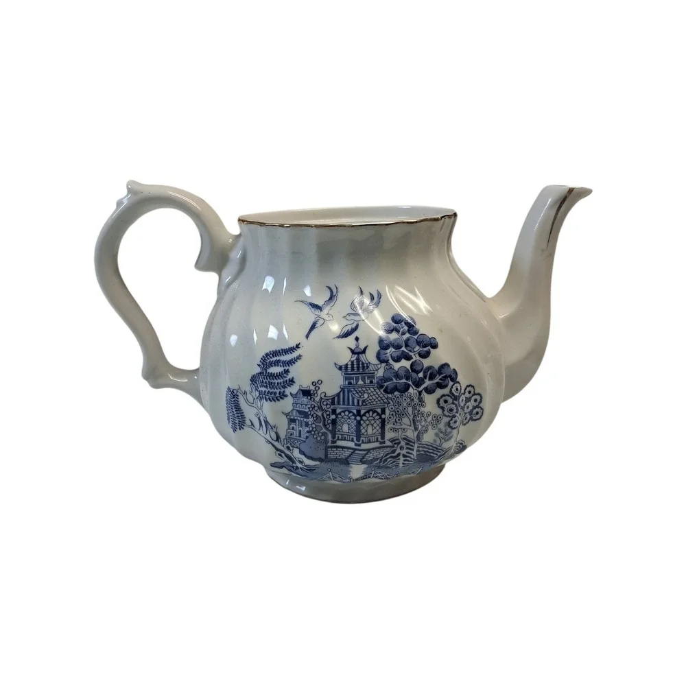 Robinson Design Group‎ Small White Blue Work Gold Trim Teapot  Tea Missing Top